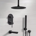 Remer TSH69 Black Tub and Shower Faucet Set with Handheld and Ceiling Shower Head